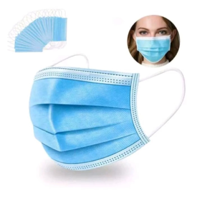 Masker Earloop Biru Disposable 3 ply isi 50 pcs