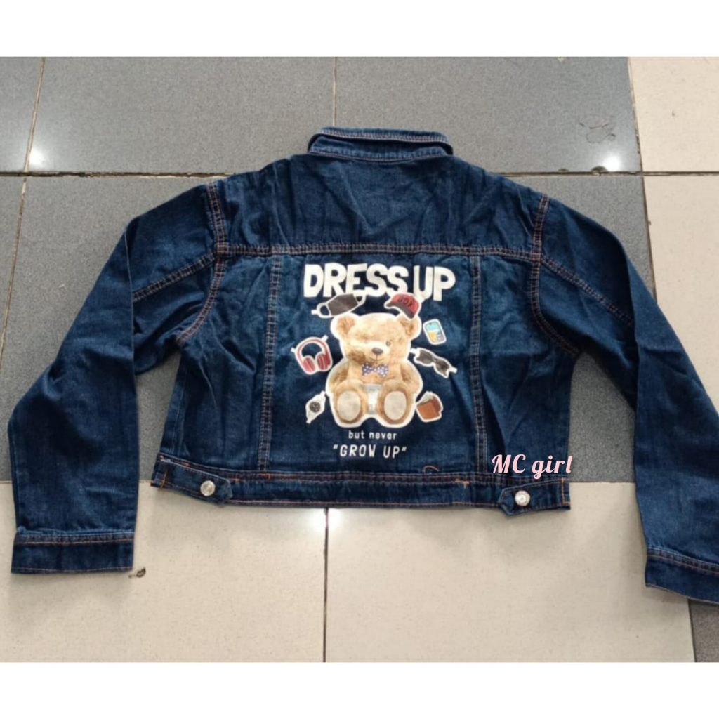 MC girl - Jaket Jeans Crop Gambar Belakang Wanita / Jacket Denim Body Pendek Gambar
