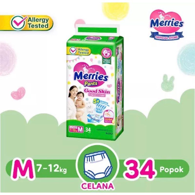 Merries Pants Good Skin | M 34 | Pampers Bayi