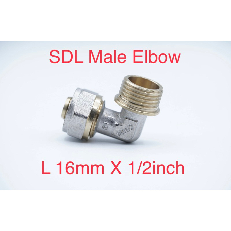 Fitting PEX Elbow Knee SDL Siku Drat Luar L 16mm x 1/2 inch Sok Pipa Air Panas Kuningan Socket Brass