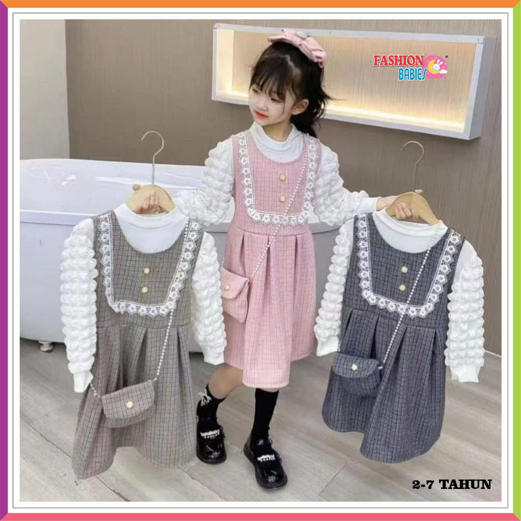 SW-D3IN1 DRESS WOL IMPORT KOREA LENGAN JAGUNG | GRATIS TAS SELEMPANG ❤ Fashionbabies ❤