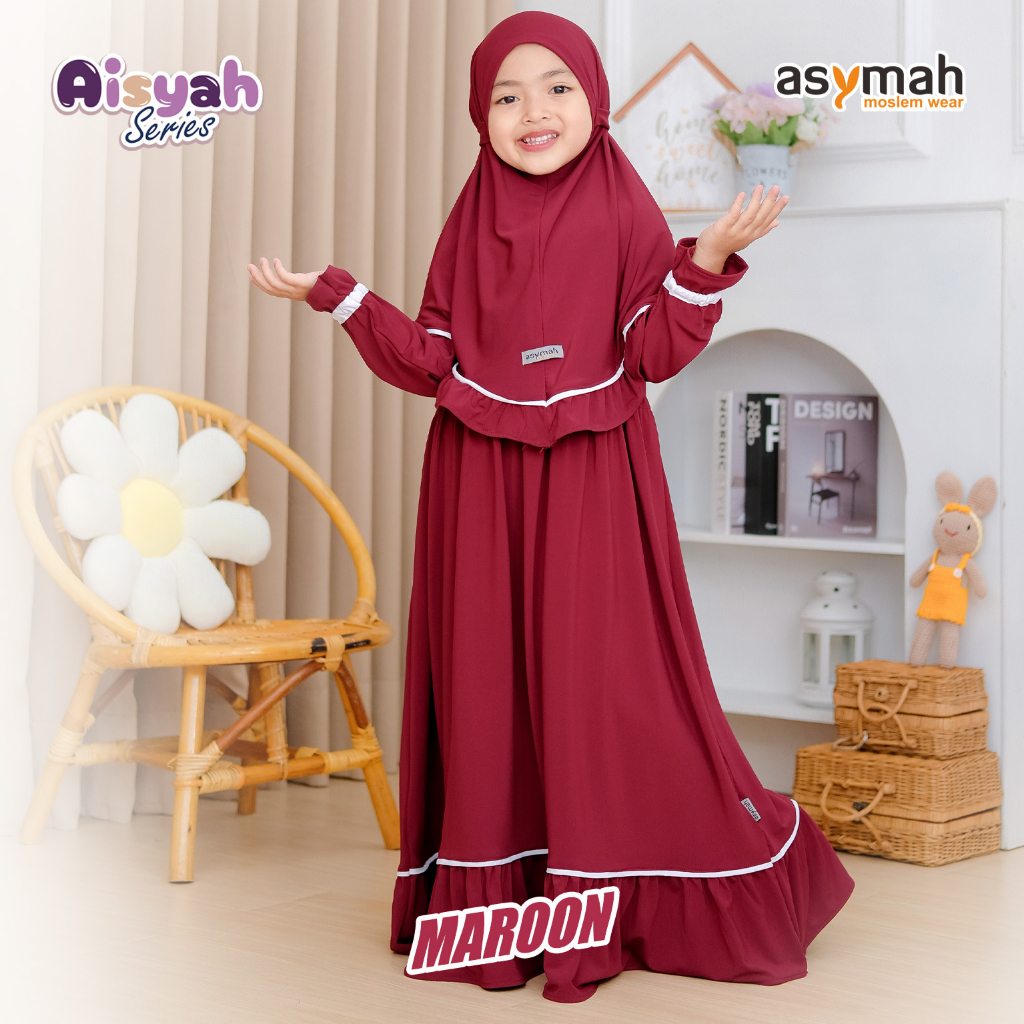 ASYMAH Gamis Daily Anak Polos Warna Maroon