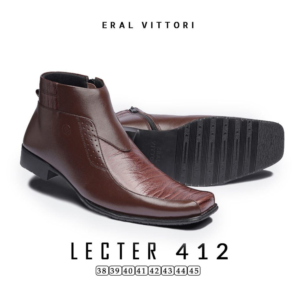 Eral Vittori - Lecter 412 Sepatu Boots Formal Pria Kulit Tinggi Zipper Hitam Coklat