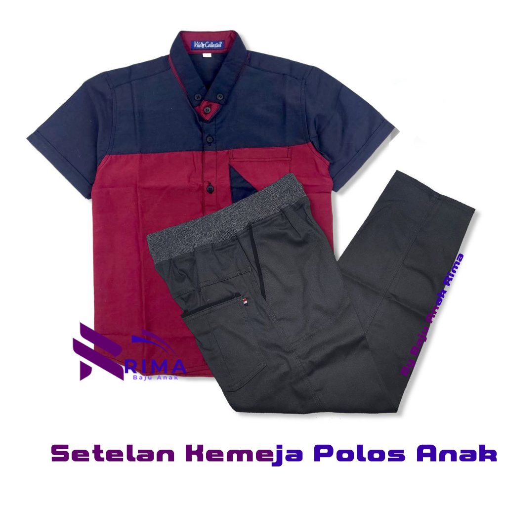 Cod/Gratis Ongkir/Setelan Kemeja Anak Cowok Kombinasi Dua Warna dengan Bahan Premium yang Menarik, D