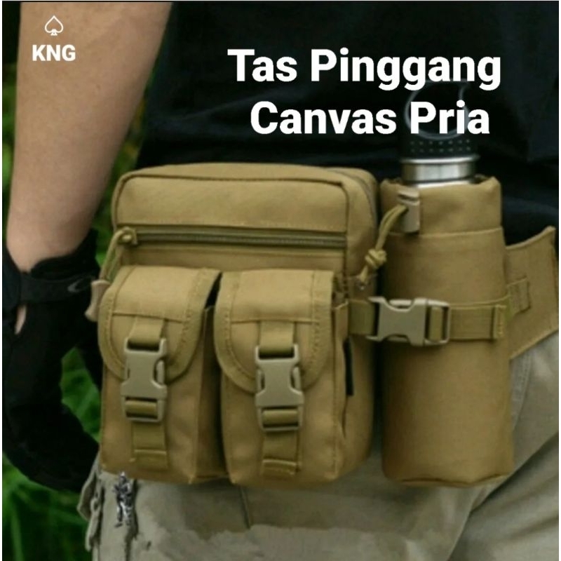 Tas Pinggang Army Dengan Tempat Botol Tactical Army B321 - Coklat Hijau Army COD