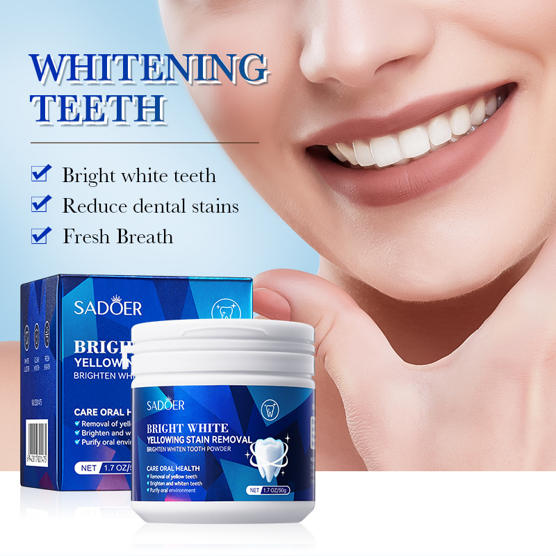 SADOER Teeth Whitening Powder Pemutih Gigi Pasta Gigi Sikat Menghilangkan Noda Pemutih Gigi Bubuk Mutiara Putih 50g