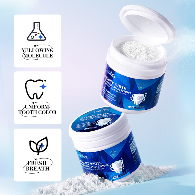 SADOER Teeth Whitening Powder Pemutih Gigi Pasta Gigi Sikat Menghilangkan Noda Pemutih Gigi Bubuk Mutiara Putih 50g