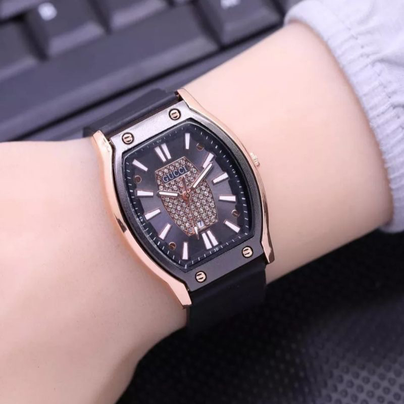 (Grosir Cod)Jam Tangan Wanita Fashion Gncci Oval Mata” belian Tanggal aktif Strap karet/Rubber(Dikirim Dari Jakarta)