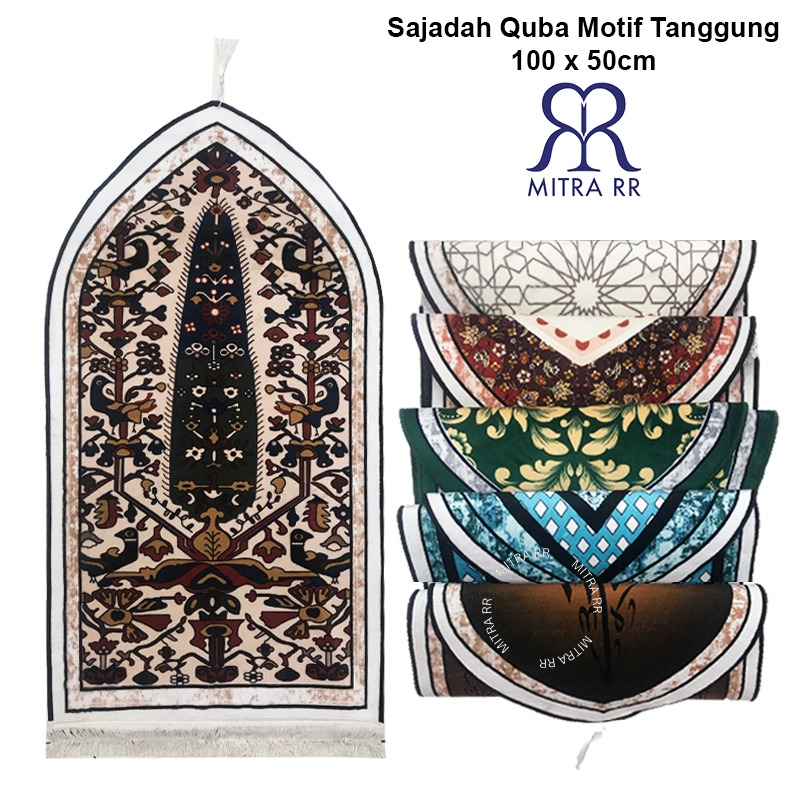 Sajadah Quba Motif Midi Tanggung 100 x 50cm | Sajadah Busa Tipis Halus Kuncir Rumbai