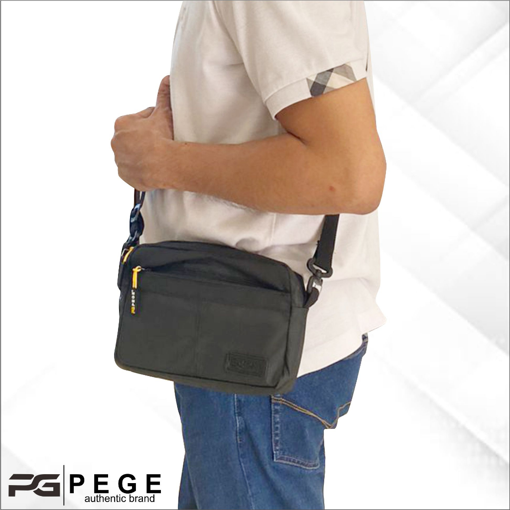 Tas Selempang Pria PEGE Thory Model 2in1 Bahan Waterproof AntiAir Model Polos Kasual - PG 8966