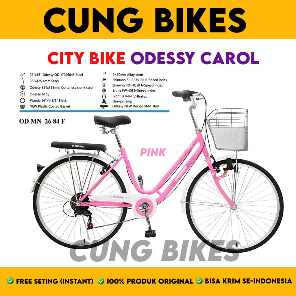 Sepeda Odessy Mini City Bike 26 Inch CAROL Keranjang uk. 6 speed