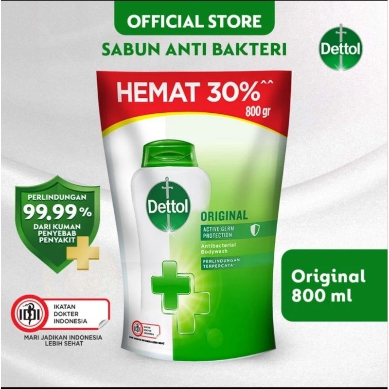 DETTOL Antibacterial Body Wash Sabun Mandi Cair Anti Bakteri Original ; Lasting Fresh ; Fresh ; Cool 800ml