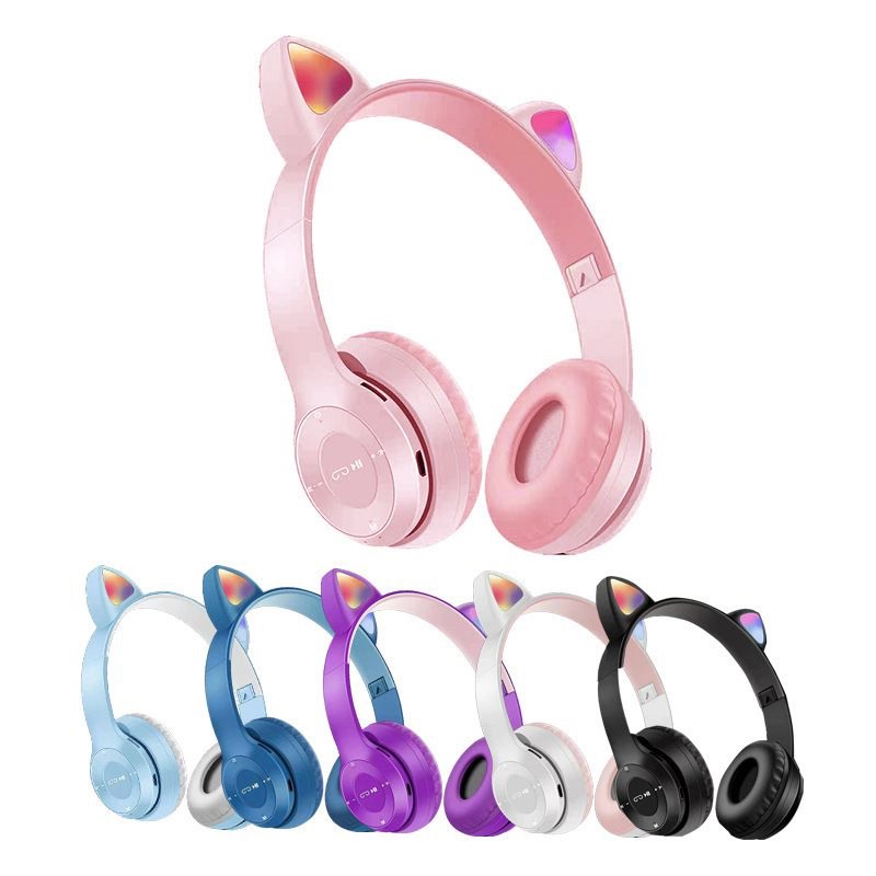 Headset bluetooth gaming kucing cat android led ada mic murah earphone wireless headphone with mic
