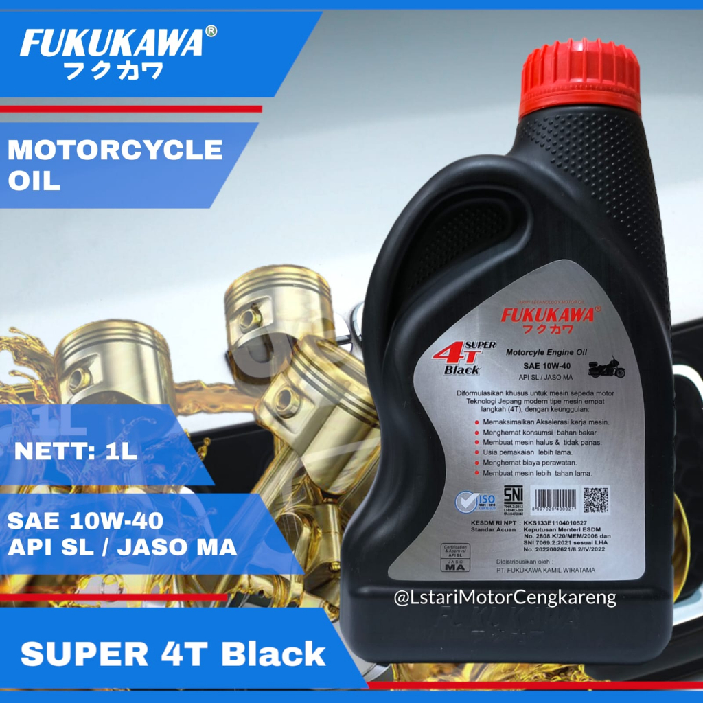 OLI MESIN MOTOR FUKUKAWA 4T BLACK 10W-40 1 LITER JAPAN TECHNOLOGY SNI