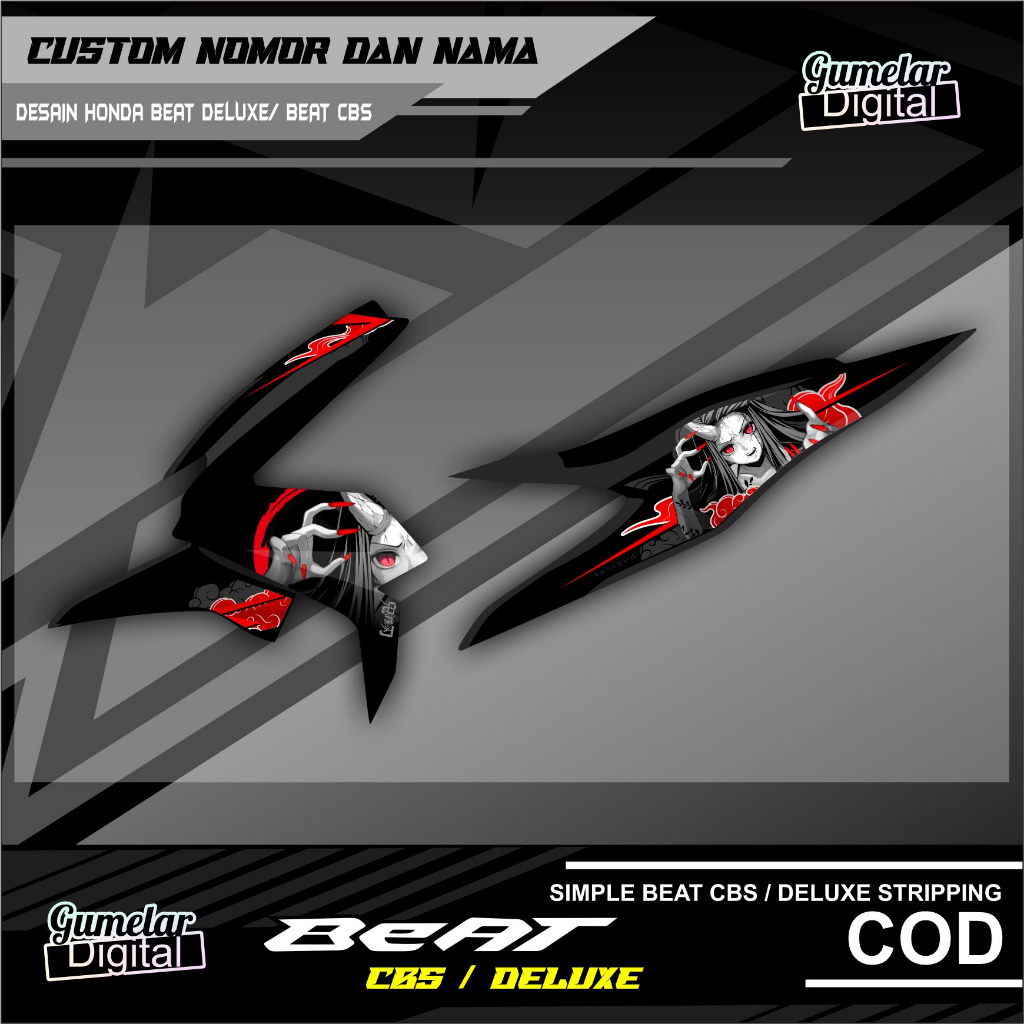 STRIPPING SIMPEL HONDA BEAT DELUXE BEAT STREET NEZUKO DEMON MODE DEMON SLAYER SUDAH DI CUTTING TINGGAL TEMPEL 021