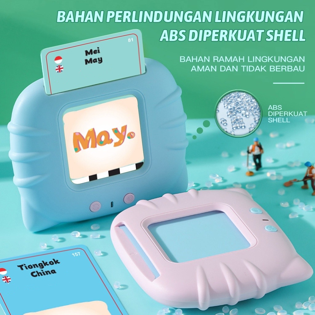 2 Bahasa Card Early Education Bilingual Device / Mainan Flash Card Bersuara Alat Bantu pengenalan kosakata Bahasa Inggris