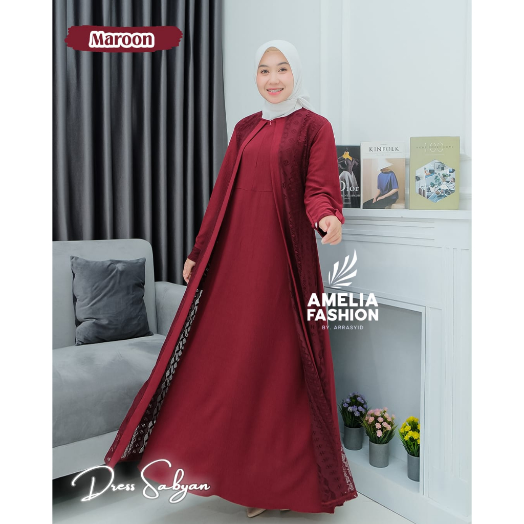 Gamis sabyan mix outer brokat wear syari ootd outfit FASHION by Amelia sabiyan putih hitam manasik haji umroh