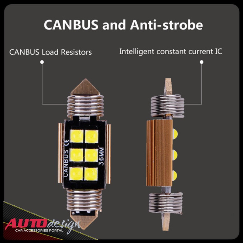 Lampu LED Festoon Plafon - Kabin Mobil C5W Chip 3030 Cembung 6 Mata Super Bright