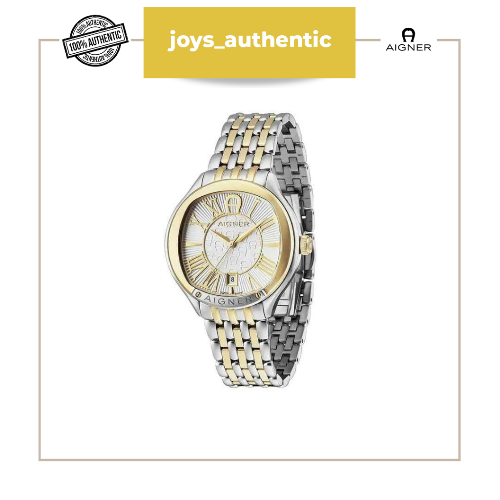 Jam Tangan Wanita Aigner A108103 Gents Alassio 2 Tones Gold/Silver Stainless Woman Watch Authentic O
