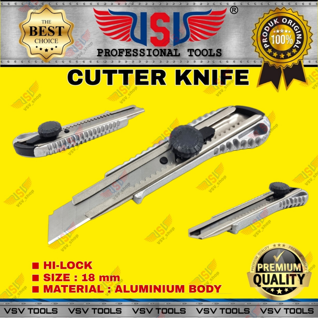 VSV Pisau Cutter Besar 18mm Aluminium Cutter Knife Hi-Lock HS-06