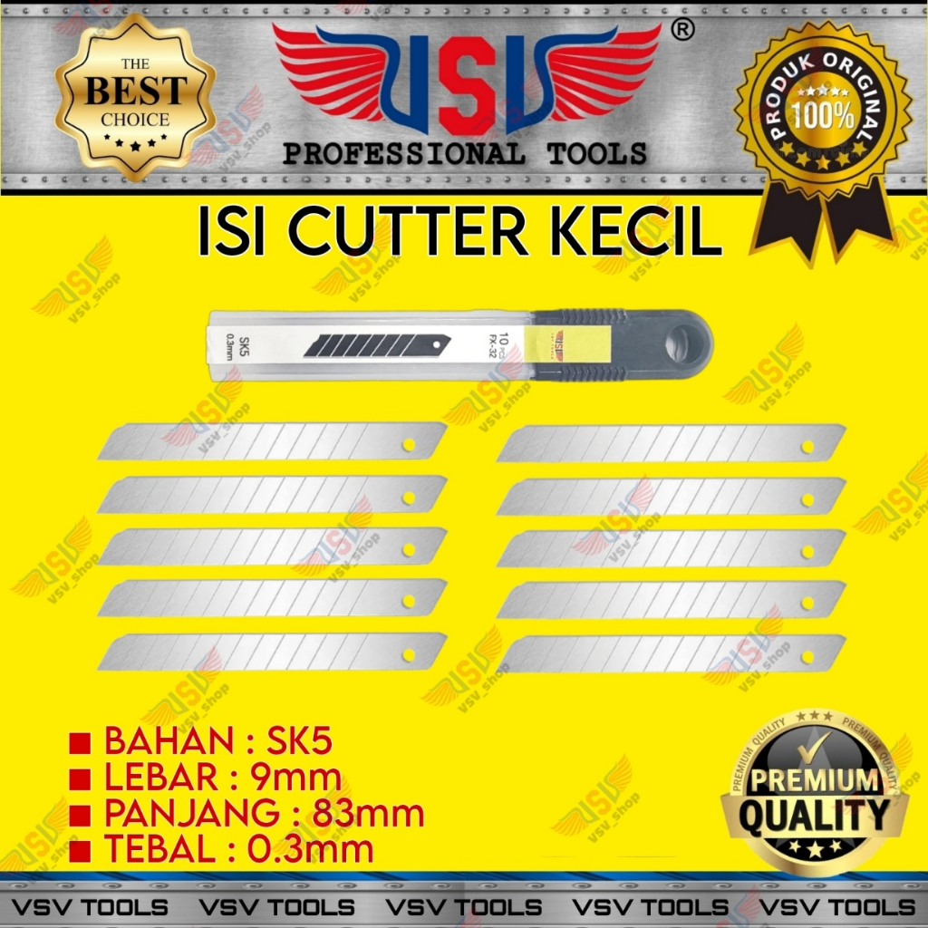Isi Cutter Kecil 9mm Refill Cutter Tebal 0.3mm isi 10pcs Bahan SK5