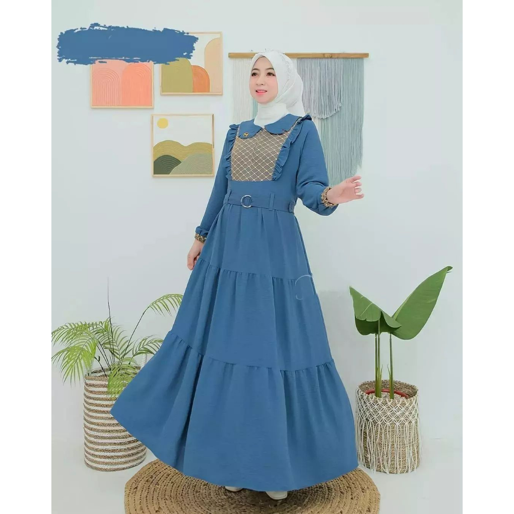 Gamis Dress Kasual / Kondangan Monalisa Dress Terbaru Fashion Mulim Wanita Gamis Crinkle Airflow  Aplikasi Renda Gamis Busui Exlusive Pakaian Wanita