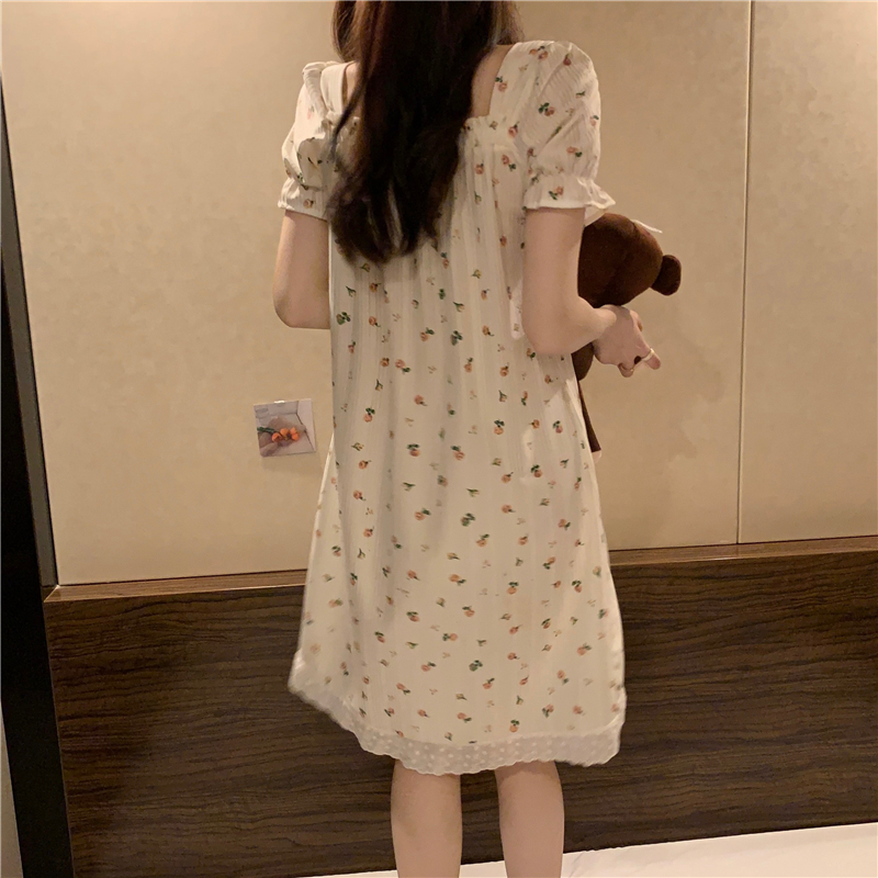 Dress Sweet French Gaun Cute Import Dress Putih Bunga Murah Wanita