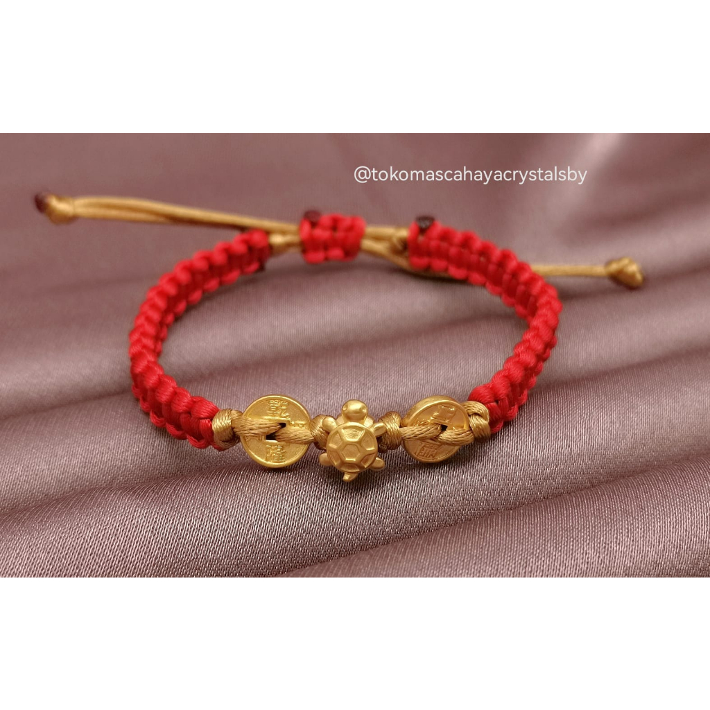 Gelang Charm 2 koin &amp; Kura kura polos Emas akdar 24k HK Hongkong 999% 999 &amp; Gelang Serut