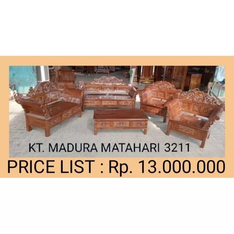 Kursi Tamu Kayu Jati Jepara Madura Matahari 3211 + Meja