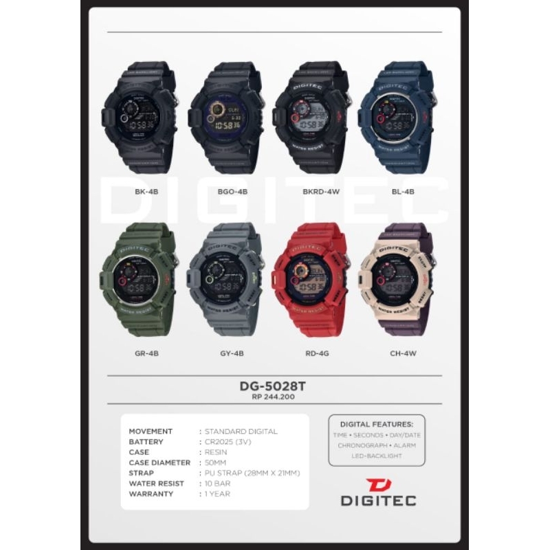 JAM TANGAN PRIA DIGITEC 5028 / DG 5028 / DG-5028 /DG-5028T ORIGINAL RUBBER SPORT