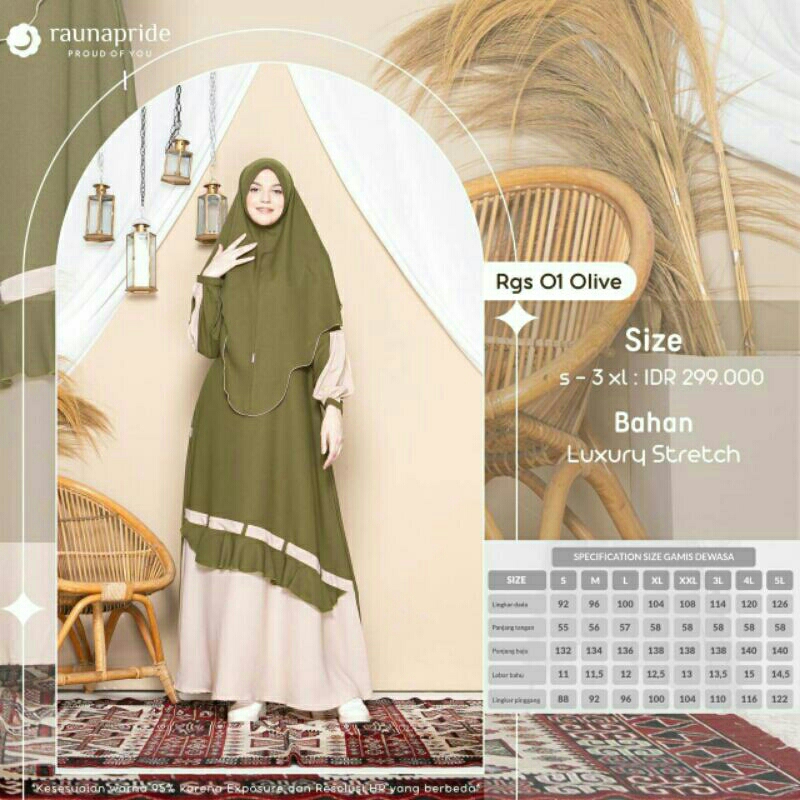 BAJU GAMIS SYAR'I RGS 01 OLIVE BY RAUNA