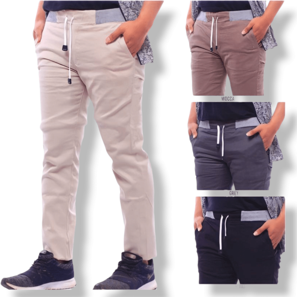 Celana Chino Panjang Pria Big Size Chinos Pria Pinggang Karet Bahan Melar Slim Fit Jumbo