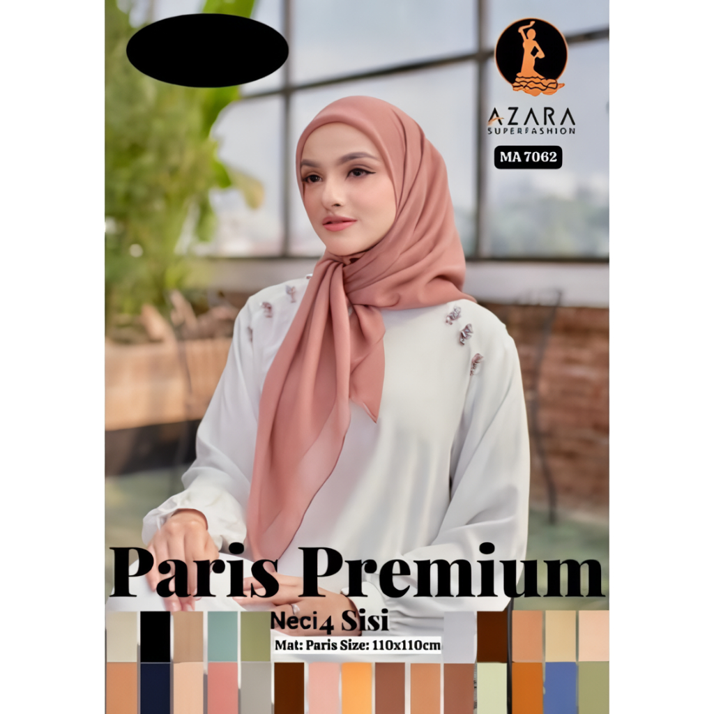 Kerudung Segi Empat Paris Premium Azara Hijab Segiempat Paris Jadul Full Neci 4 sisi Nayla Hija'b