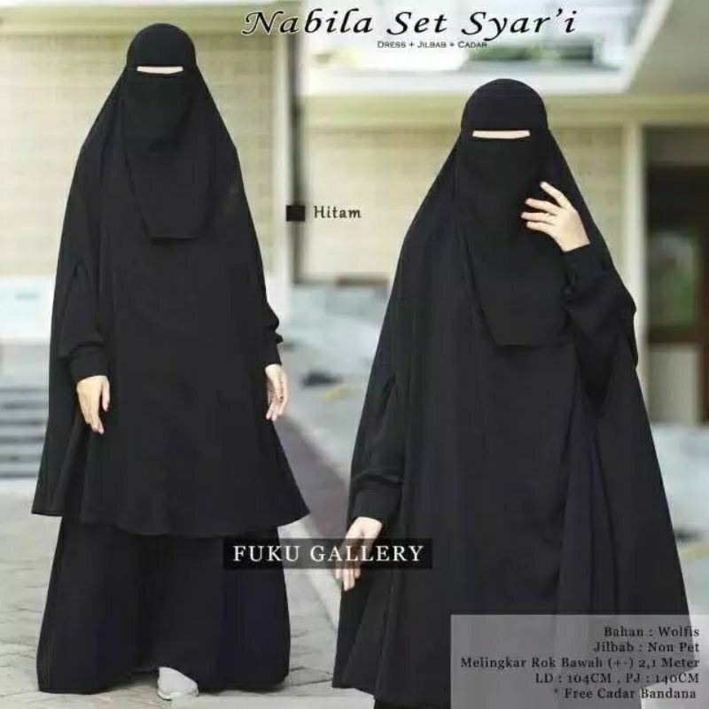 Gamis Syari Polos Set Jilbab Plus Cadar Gamis Nabila Syari Jumbo Wolfis Busui