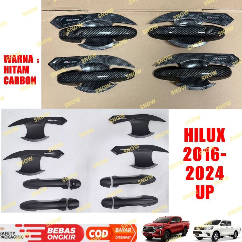 Paket Outer Handle Cover All New Hilux 2016 2022 2023 2024 UP GR SPORT Hitam Carbon