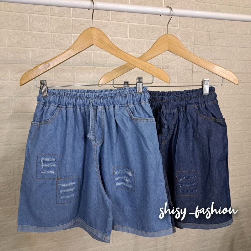 Celana Hotpants Jeans Sobek Rawis Jumbo Nyaman || Celana Jeans Sobek Rawis Jumbo Pinggang Elastis