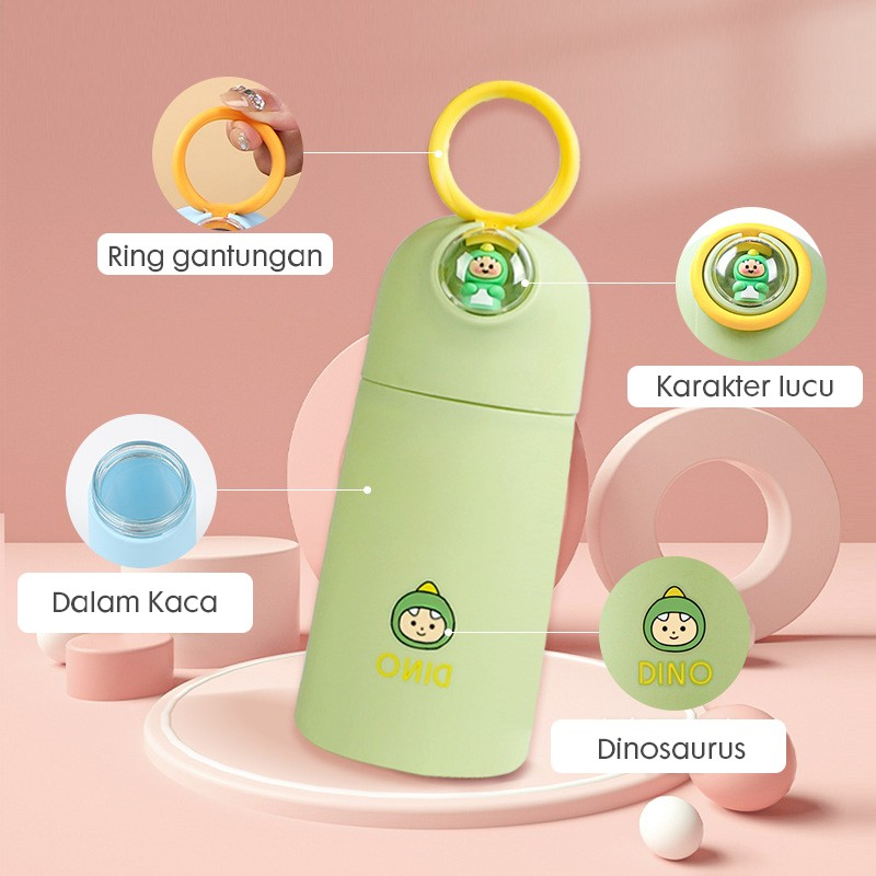 BOTOL MINUM KACA UKURAN 380ML TUMBLER MOTIF BABY DINO BPA FREE