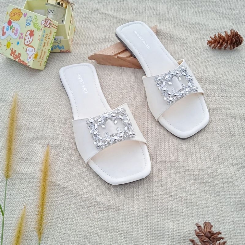 mqstars Sandal Flat Wanita Slop Kokop Teplek Blink-Blink Terbaru