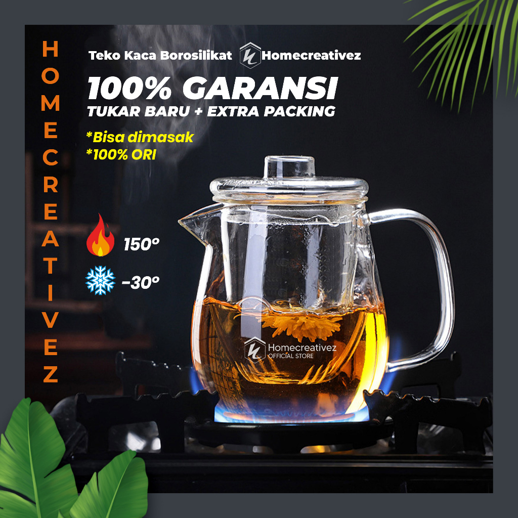 (GARANSI) Teko Kaca Infuser Pitcher Anti Panas Teapot Japanese Style Borosilicate Bisa Dimasak