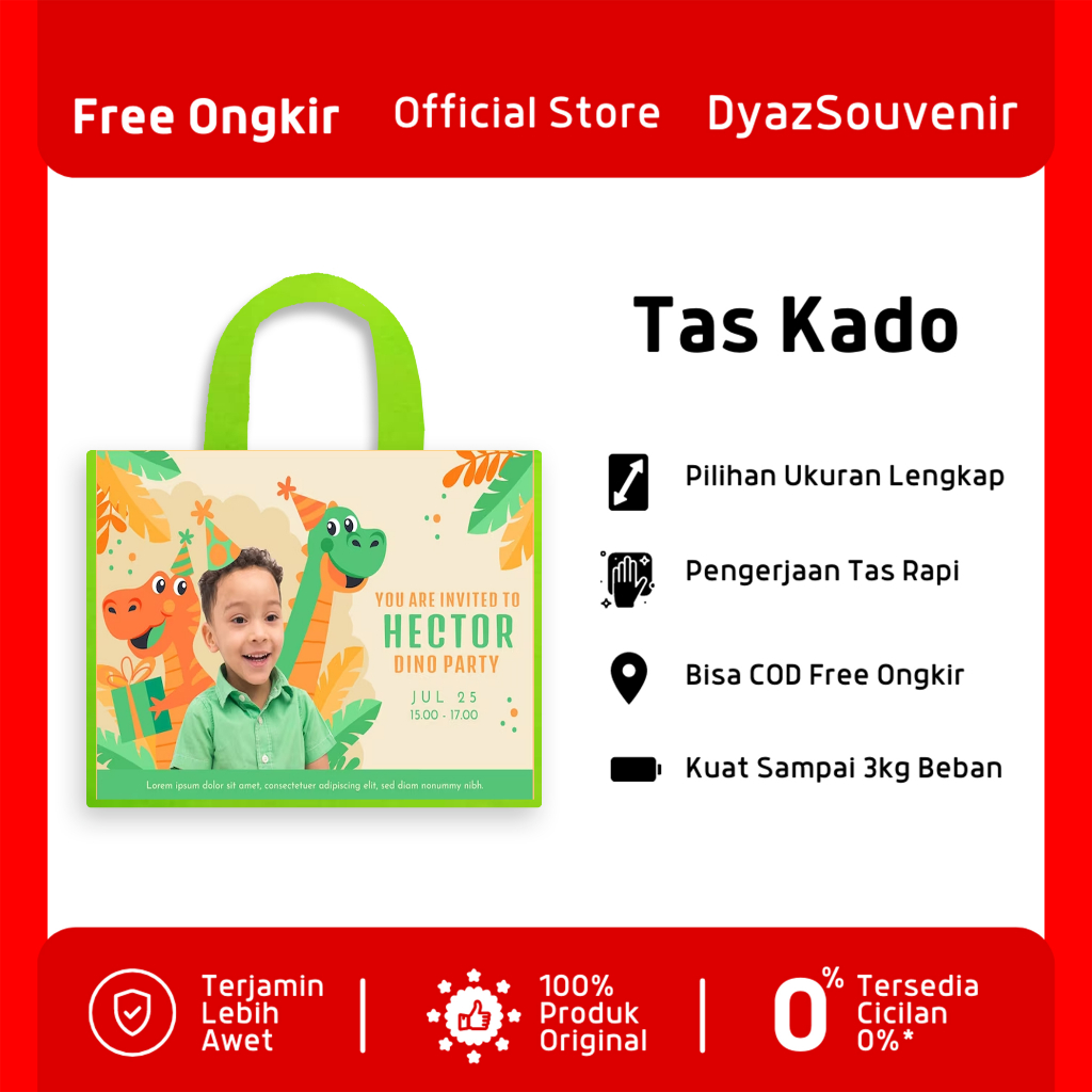 Totebag premium Tas dino ultah custom suka suka foto+nama