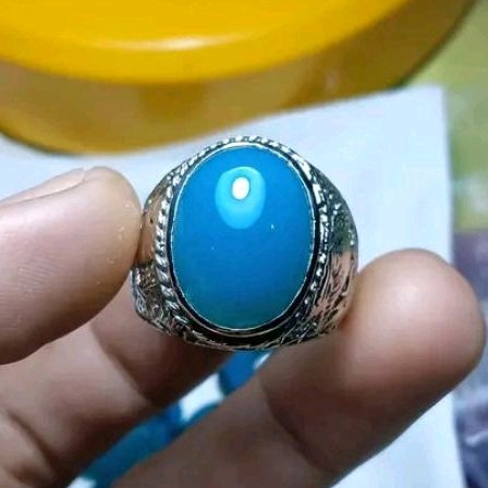 batu cincin bacan Doko Mejiko biru satu warna keristal