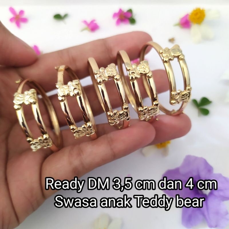 Gelang Swasa Anak  karakter Teddy bear Terbaru bukaan Samping,Rose Gold.