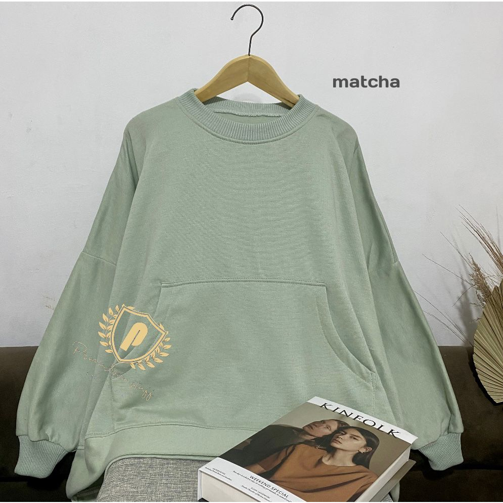 Crewneck Lengan Balon Wanita Blouse Sweater Oversize Fit To XXXL Remaja Dewasa