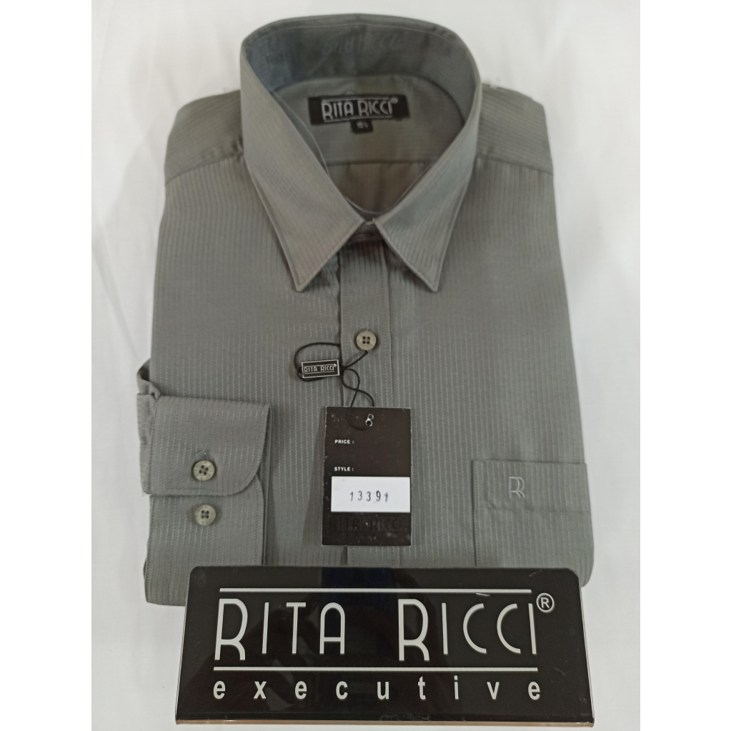 Kemeja pria Rita Ricci lengan panjang dobby garis warna Abu artikel 13391
