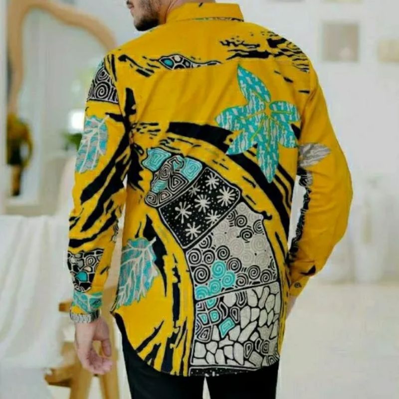 KEMEJA BATIK SPESIAL WARNA KUNING/YELLOW SERIES New Arrival Distro Batik Pria Bordir Sogan Batikaf