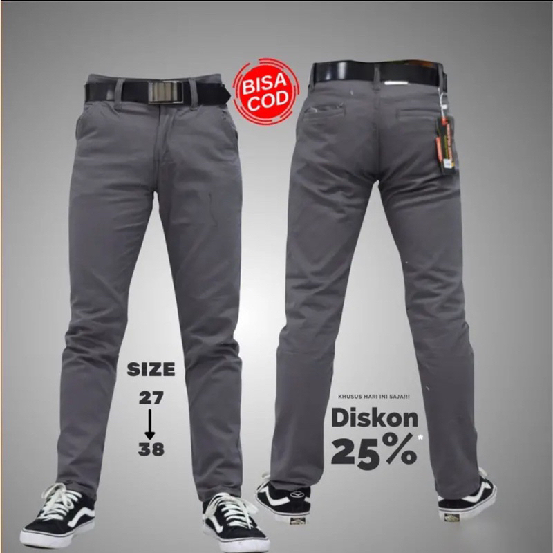 CELANA CHINO Panjang pria Slimfit KERJAHARIAN Santai Casual Formal Hitam Abu Cream Mocca Size 27-38