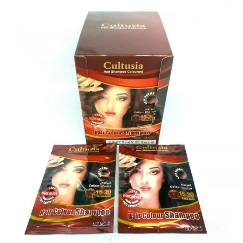 CULTUSIA HAIR COLOUR SHAMPOO DARK BROWN PER BOX ISI 20 SASET