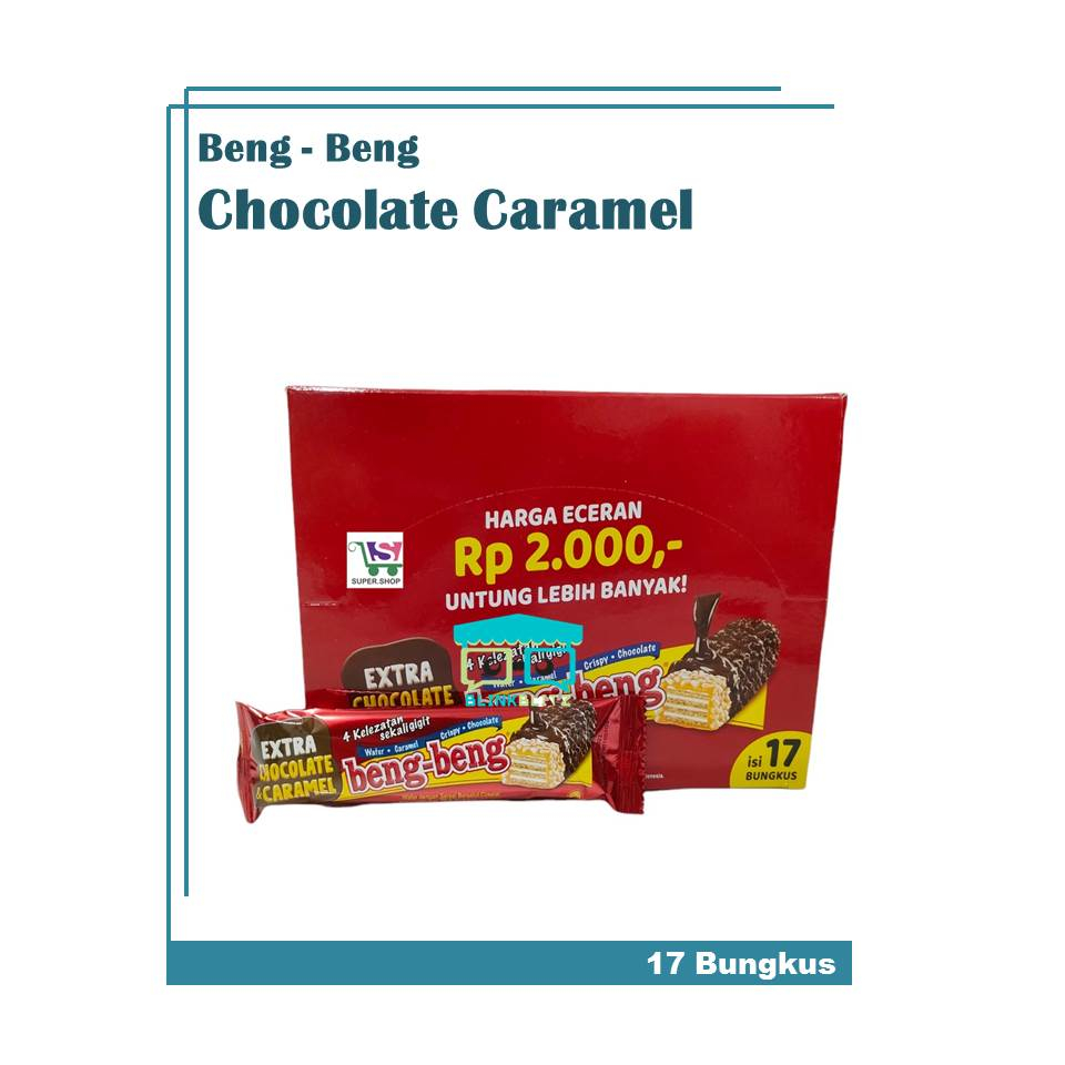 BOX BengBeng Wafer Chocolate Caramel Reguler 22 gr Isi 17 Beng Beng