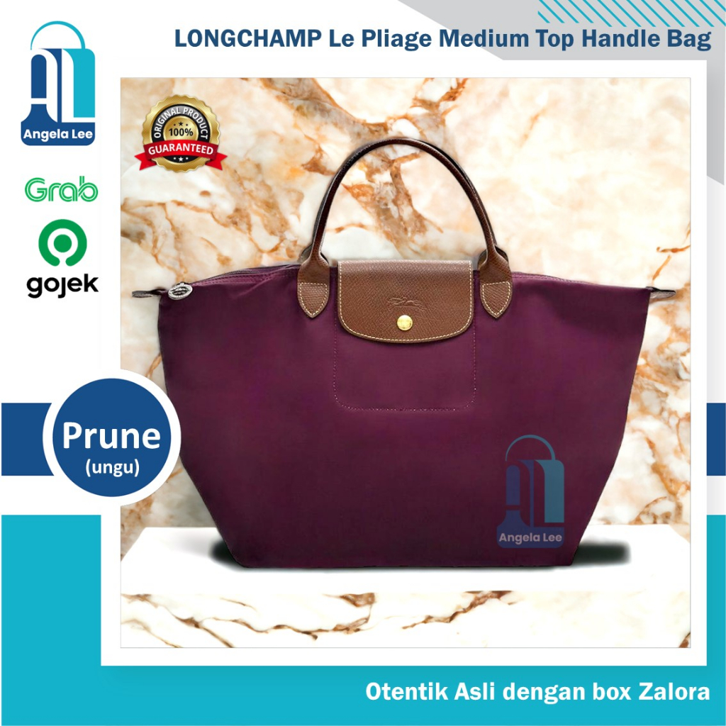 Longchamp Le Pliage Medium Top Handle Bag Prune Tas Wanita Ungu Tua