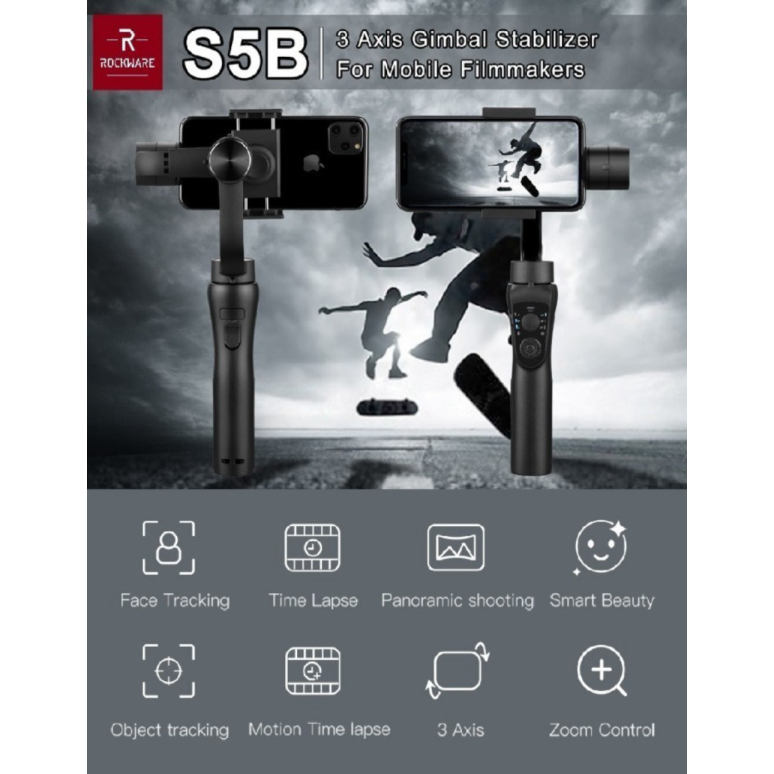 Dijual ROCKWARE RW-S5B - 3-Axis Folding Stabilizer - Gimbal Smartphone Berkualitas